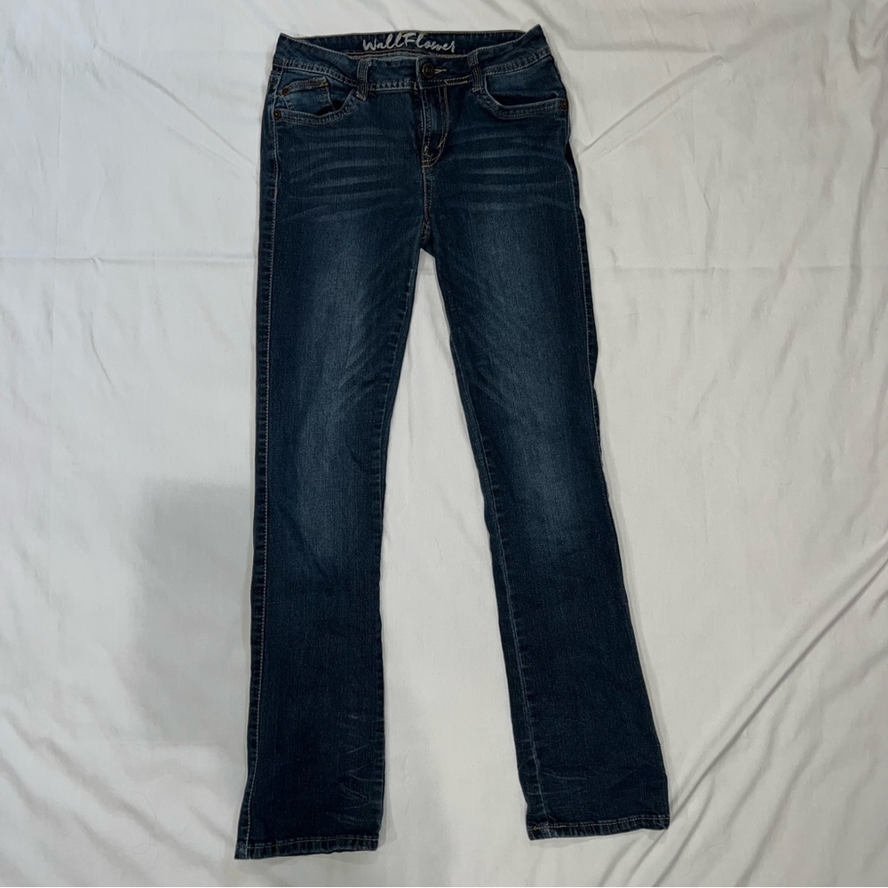 Wall Flower jeans, size 5. Distressed with embroidery pockets